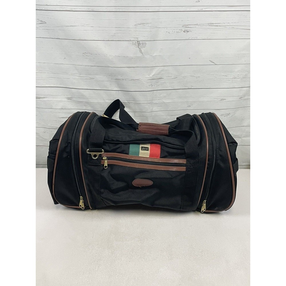 Vtg LARK Travel Duffle Bag Carry On Suitcase Luggage Soft Black Brown 20 inches